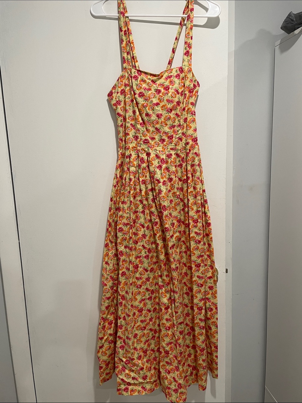 Vintage Laura Ashley Sunlit Yellow Floral Maxi Dress with Pink Rose Print
